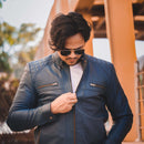 Mens Diamond Style Cafe Racer Blue Leather Jacket