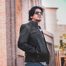 Mens Diamond Style Cafe Racer Distressed Leather Jacket