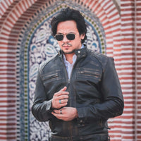 Mens Diamond Style Cafe Racer Distressed Leather Jacket
