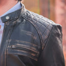 Mens Diamond Style Cafe Racer Distressed Leather Jacket