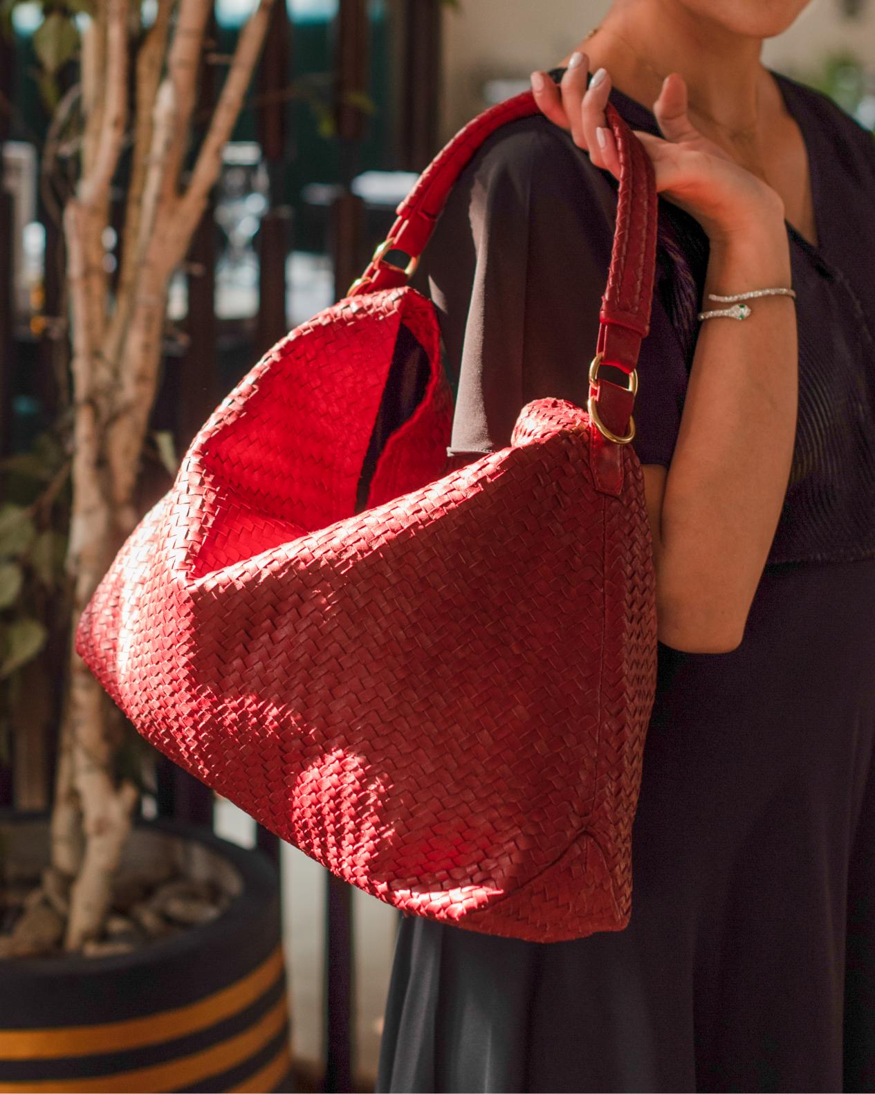Handmade Woven Original Red Leather Bag