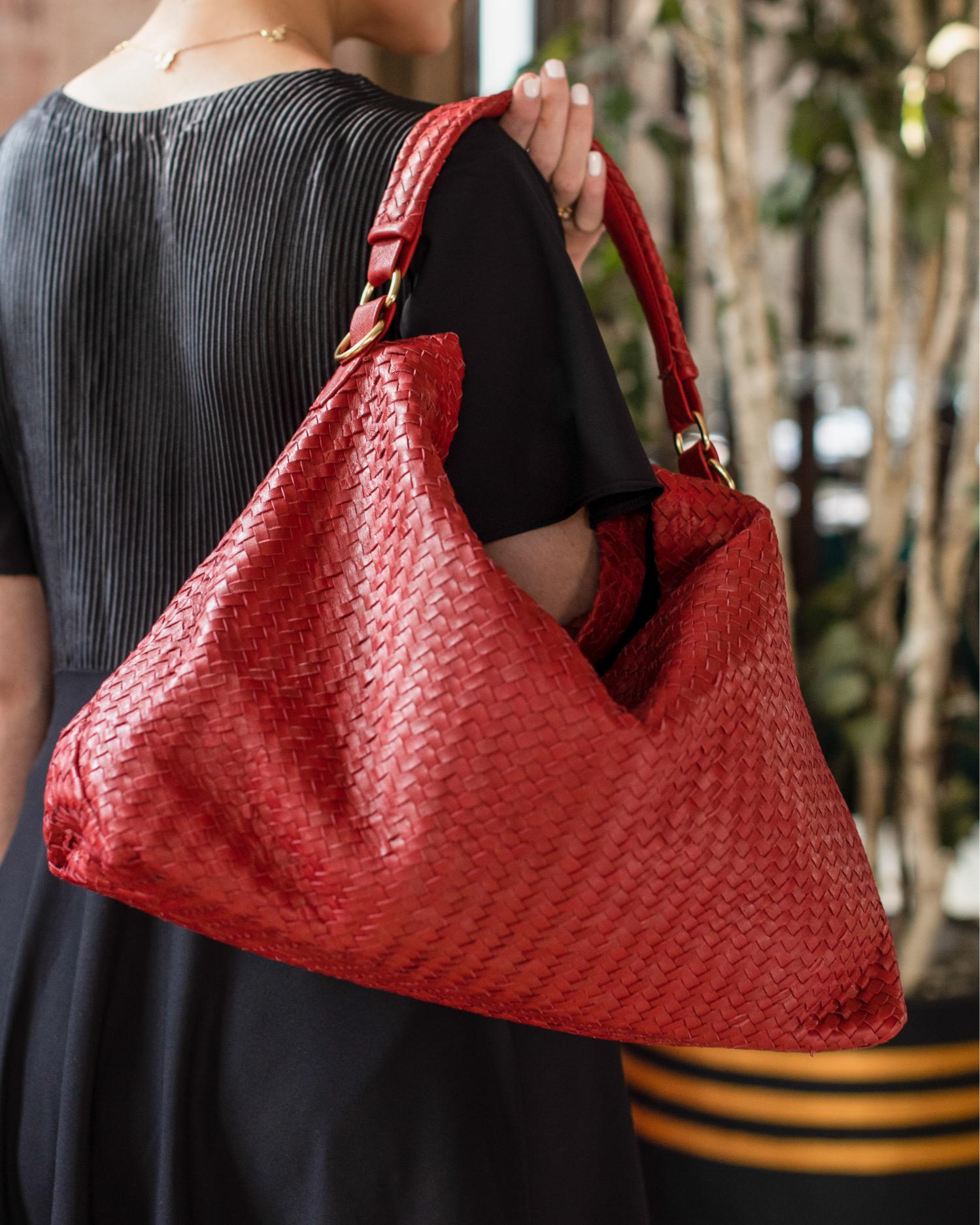 Handmade Woven Original Red Leather Bag