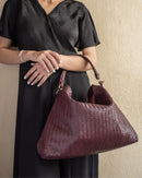 Original Burgundy Leather Bag – Handmade Woven Craft

