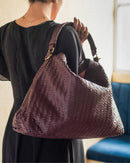 Handmade Woven Leather Bag in Burgundy – Unique Style

