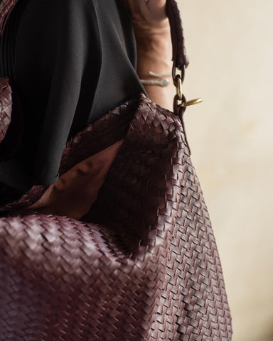 Handmade Woven Original Burgundy Leather Bag