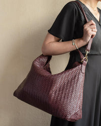 Original Handmade Woven Leather Bag – Burgundy

