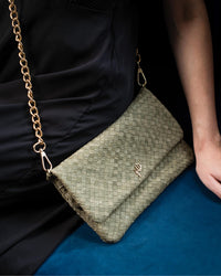 Woven Dreams Fold Over Cross Body Leather Clutch