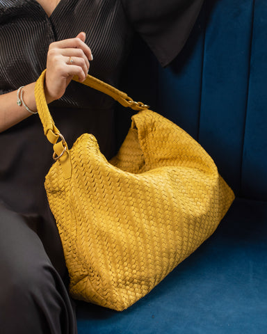 Large yellow leather handbag online