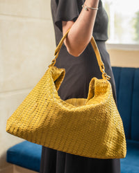 Handmade Woven Original Yellow Leather Bag