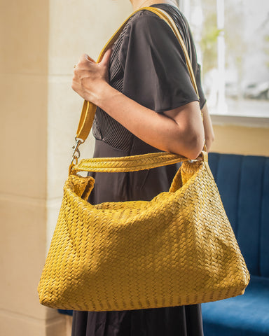 Handmade Woven Original Yellow Leather Bag