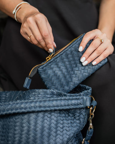 Handmade Woven Original Blue Leather Bag