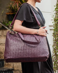 Handmade Woven Original Leather Bag Burgundy With Zipper