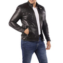 Mens Diamond Style Cafe Racer Black Leather Jacket
