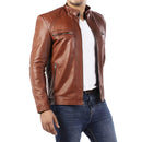 Mens Diamond Style Cafe Racer Tan Leather Jacket