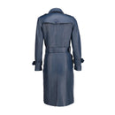 Womens Double Breasted Blue Leather Trench Coat