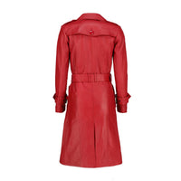 Women S Double Breasted Red Leather Trench Coat