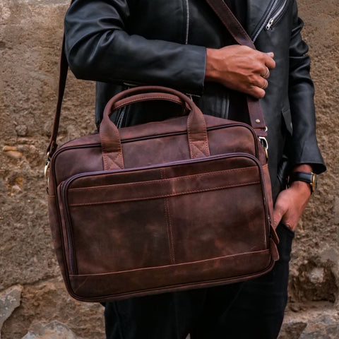 Everyday Companion Vintage Dark Brown Leather Laptop Bag