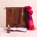 Everyday Womens Tan Brown Leather Zipper Tote Bag