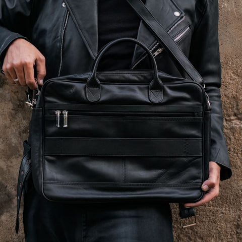 Executive Black Leather Laptop Bag