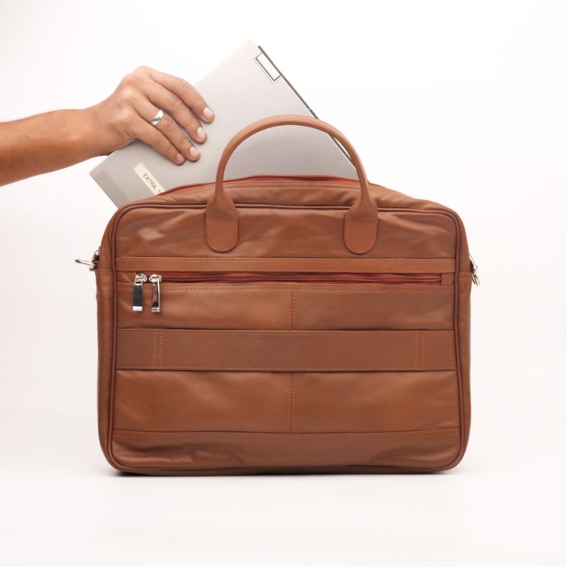 Executive Tan Leather Laptop Bag