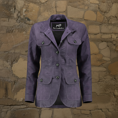 Women's Vintage Purple Suede Leather Coat
