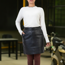 Pleated Ruched Wrap High Waisted Womens Real Leather Skirt