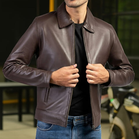 Men's Harrington Collar Shirt Premium Leather Jacket