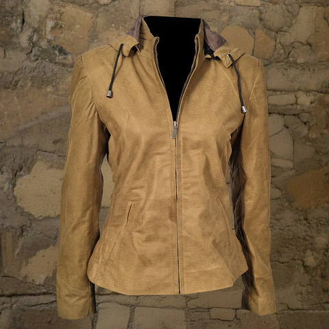 Women's Classy Fit Yellow Hooded Leather Jacket