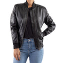 Womens Genuine Leather Classic Baseball Black Bomber Style Jacket