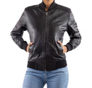 Womens Genuine Leather Classic Baseball Black Bomber Style Jacket