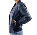 Womens Genuine Leather Classic Baseball Blue Bomber Style Jacket