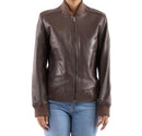 Womens Genuine Leather Classic Baseball Brown Bomber Style Jacket