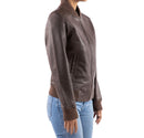 Womens Genuine Leather Classic Baseball Brown Bomber Style Jacket