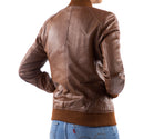 Womens Classic Baseball Cognac Leather Bomber Style Jacket