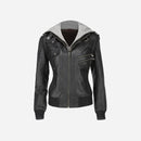 Womens Hooded Black Leather Jacket