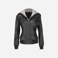 Womens Hooded Black Leather Jacket