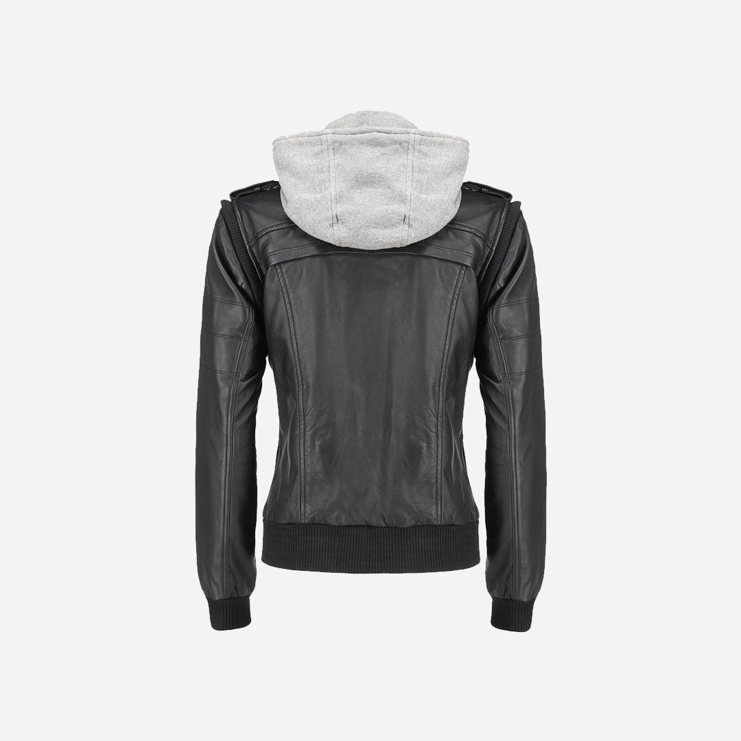 Womens Hooded Black Leather Jacket