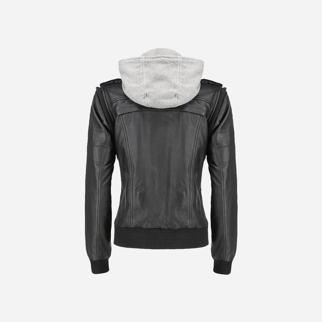 Women's Hooded Black Leather Jacket