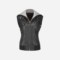 Womens Hooded Black Leather Jacket