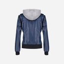 Womens Hooded Blue Leather Jacket