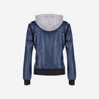 Womens Hooded Blue Leather Jacket