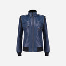 Womens Hooded Blue Leather Jacket