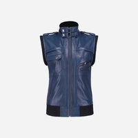 Womens Hooded Blue Leather Jacket