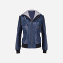 Womens Hooded Blue Leather Jacket