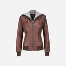 Womens Hooded Brown Leather Jacket