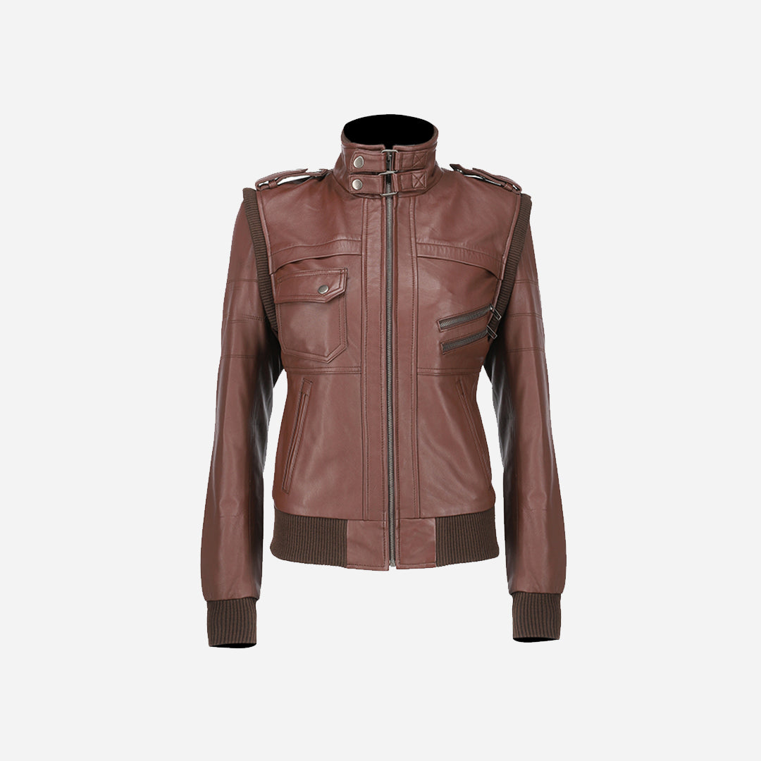 Womens Hooded Brown Leather Jacket