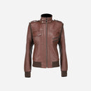 Womens Hooded Brown Leather Jacket