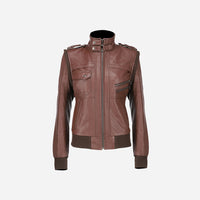 Womens Hooded Brown Leather Jacket