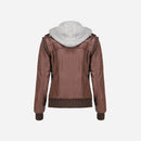 Womens Hooded Brown Leather Jacket