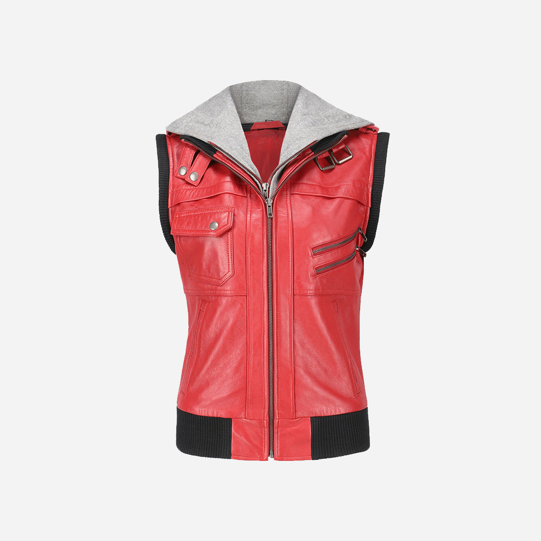 Womens Hooded Red Leather Jacket